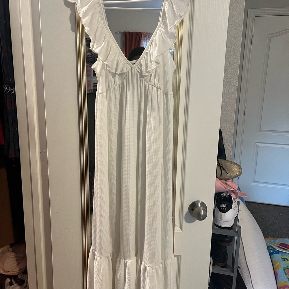 Caution To The Wind White Sleeveless Scoop Neck Sundress